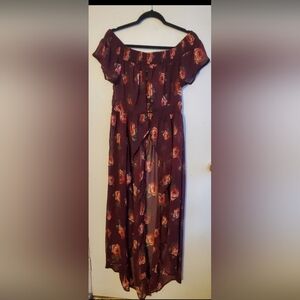 Elegant Floral Swim Coverup in Burgundy